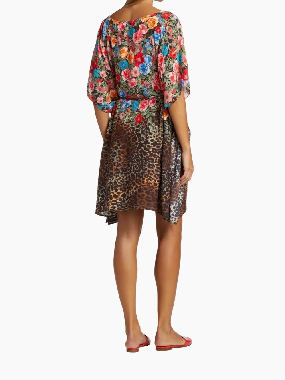 Johnny Was Belted Floral & Cheetah-Print Coverup